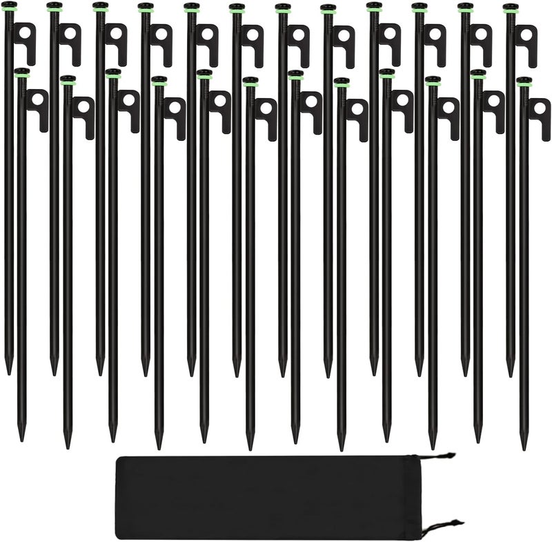 HOLANHING 24Pcs Tent Stakes, 16in Heavy Duty Tent Stakes with Storage Pouch, Dia 0.35" Forged Steel Stakes for Tent Used on Rocks, Grassland, Snowfield(24Pcs 16in Stakes) - Image 1